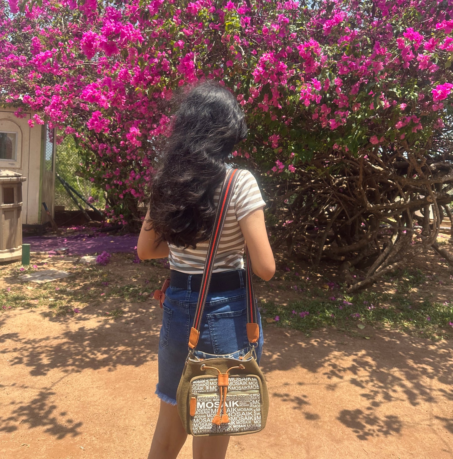 GREEN DENIM BUCKET BAG