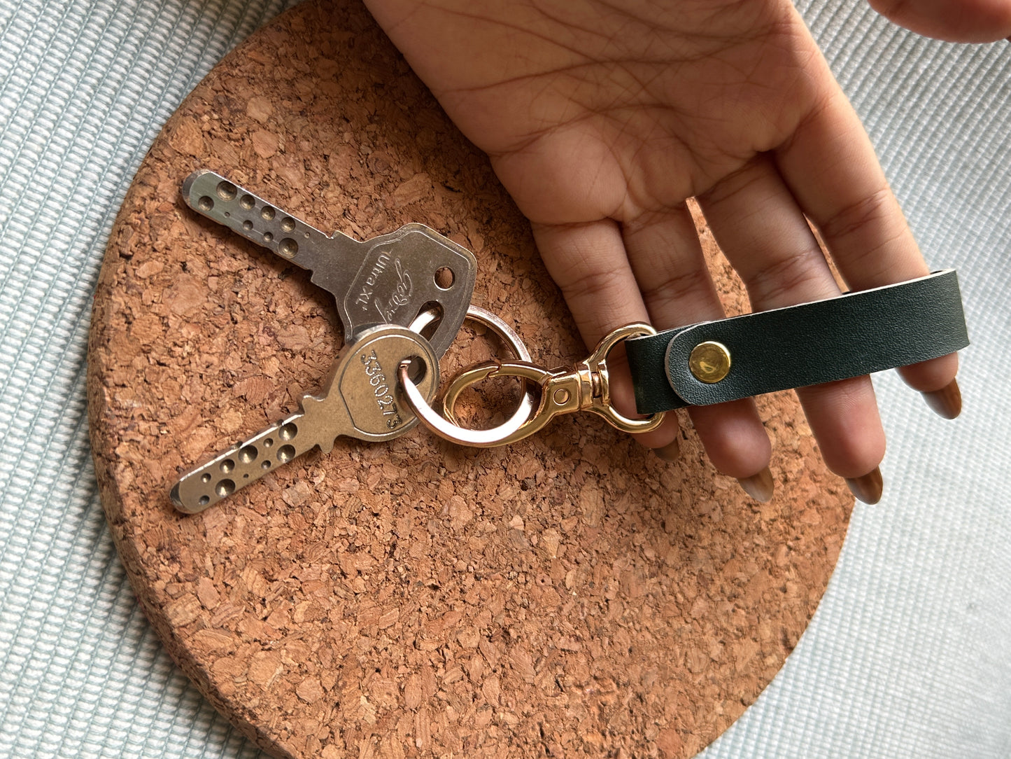 GREEN VEGAN LEATHER KEYCHAIN